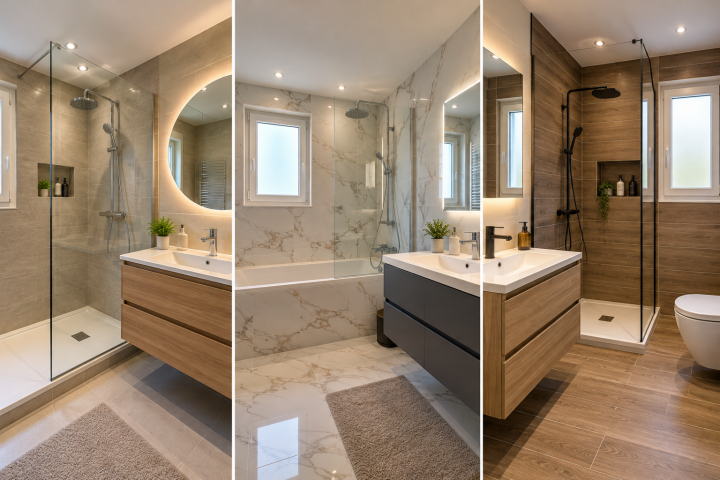 Triptyque de salles de bains modernes
